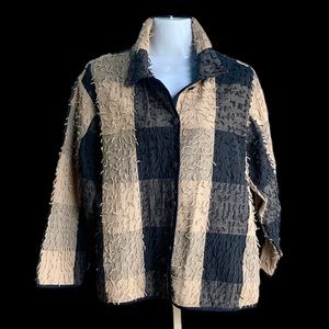 ISLAND SCENE Unique Black/Taupe/ Creme Button down Jacket, Large.